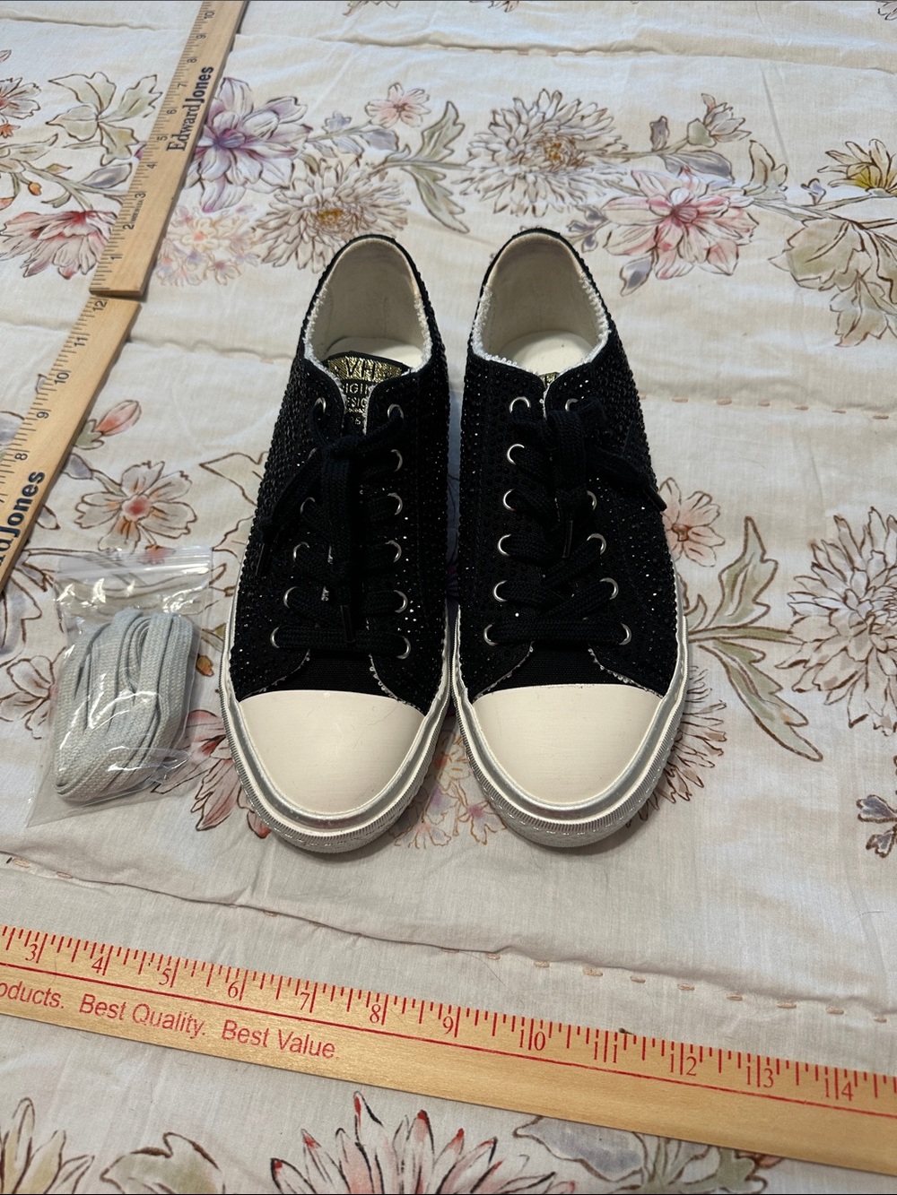 Vintage Havana Black Low-Top Crystal-Embellished Sneakers